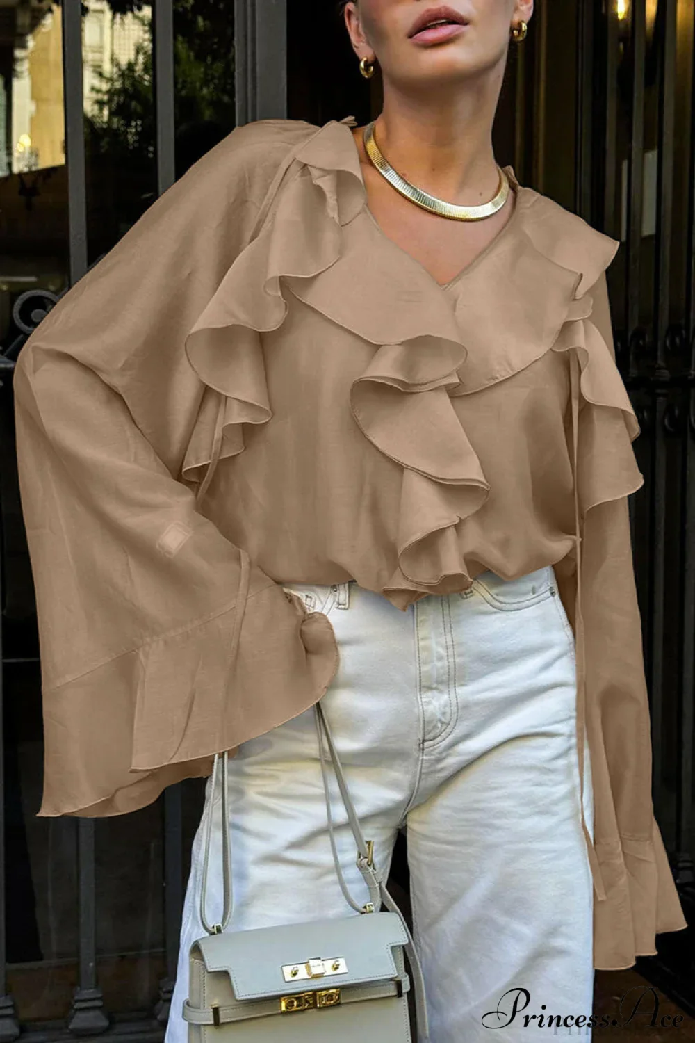 Tencel Ruffled Tie Double Layer Blouse