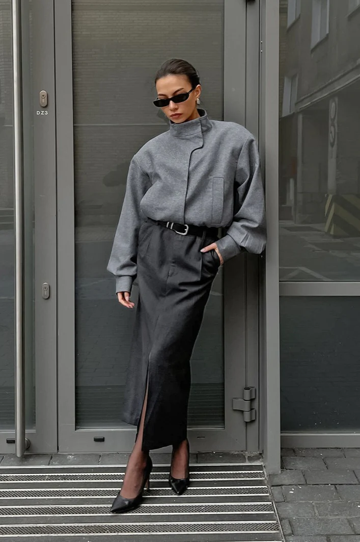 Thick Grey Woolen Jacket - Image 4
