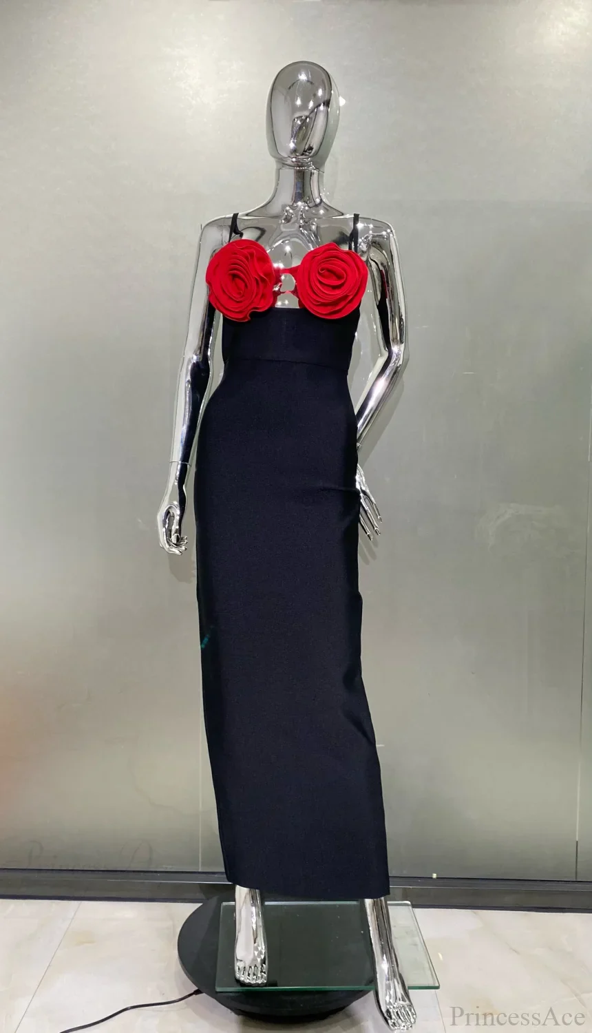 Three-Dimensional Flower Mid-Calf Party Dress - Image 7