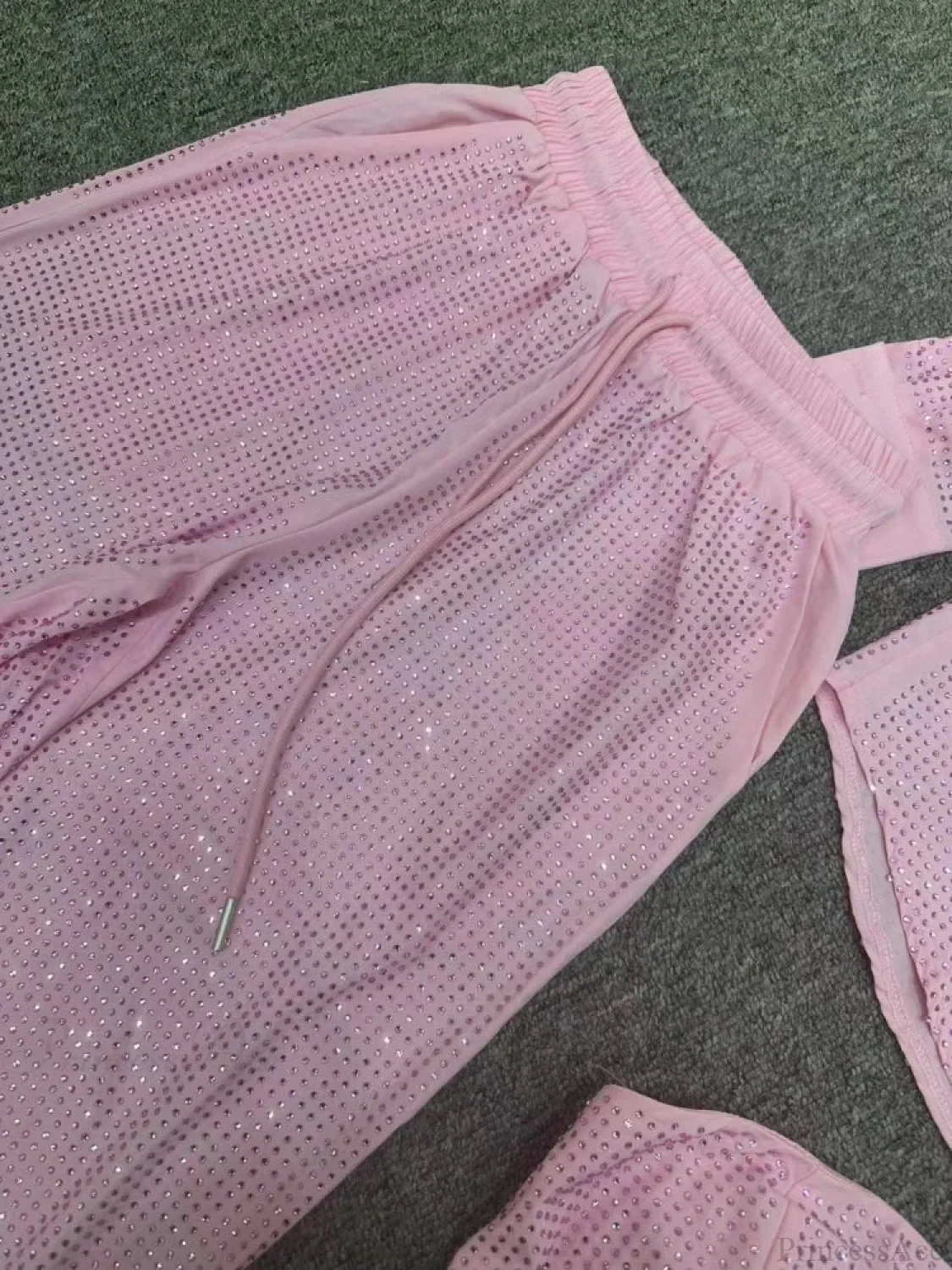 Three Piece Pants Set Sexy Sparkle Diamonds Long Sleeve Pink Party Dress - Image 6