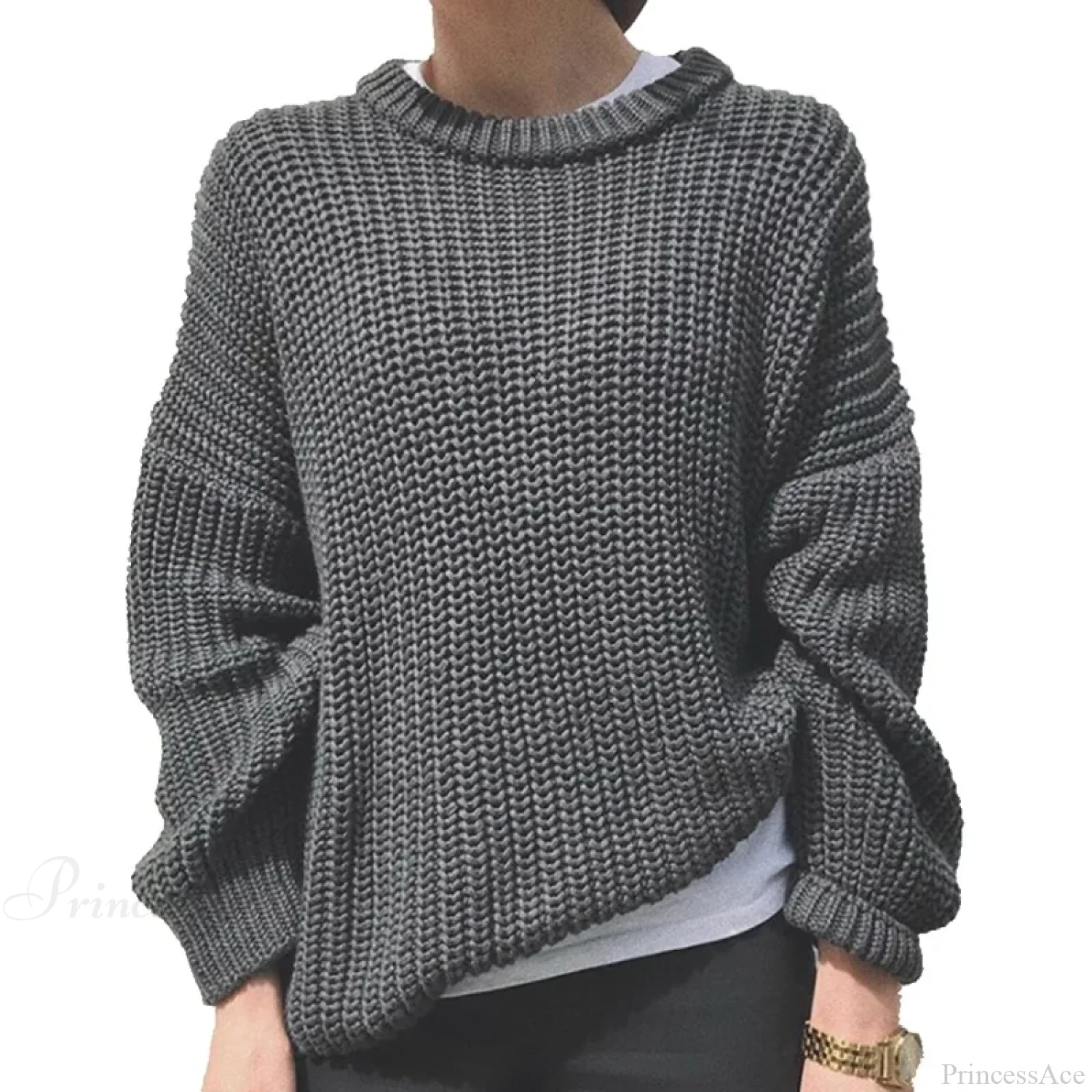 Three - Quarter Sleeve Elegant Khaki Sweater - Image 5