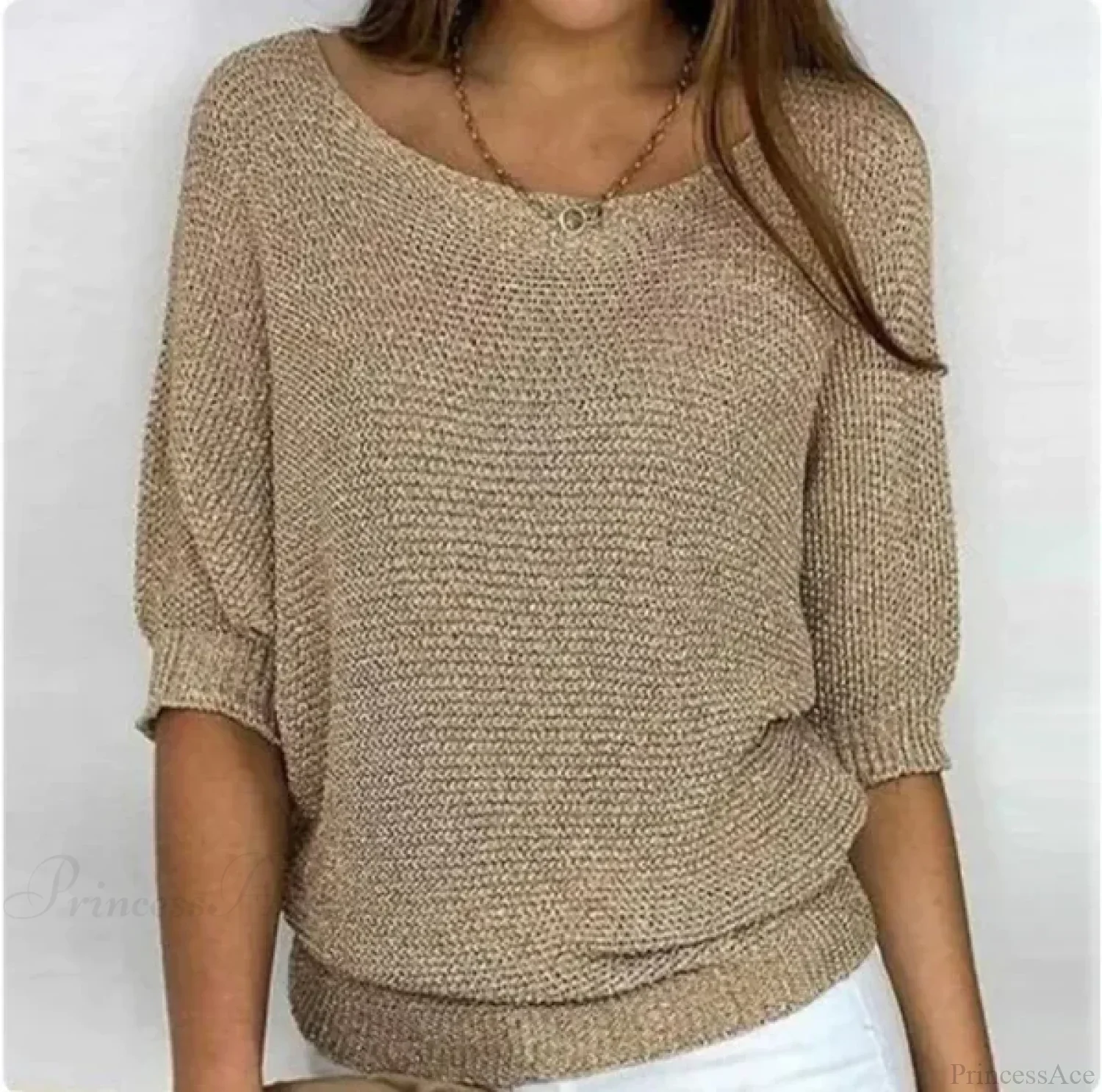 Three - Quarter Sleeve Elegant Purple Sweater