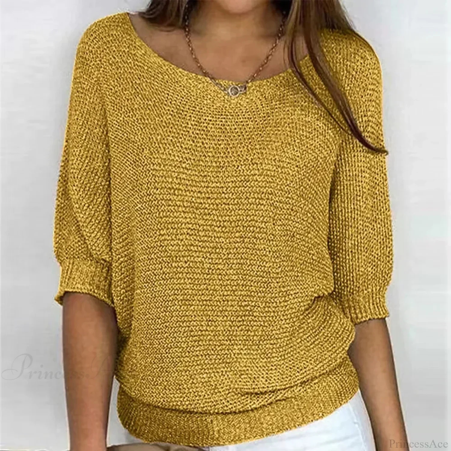 Three - Quarter Sleeve Elegant Purple Sweater - Image 2