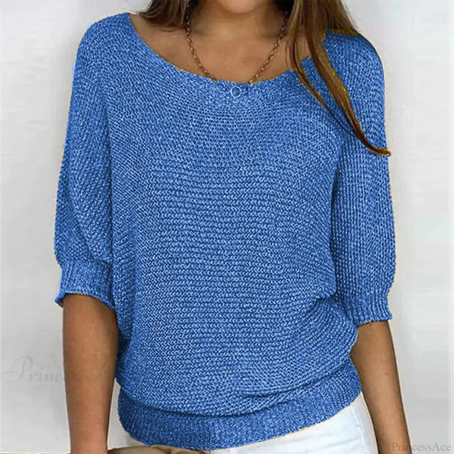 Three - Quarter Sleeve Elegant Purple Sweater - Image 3