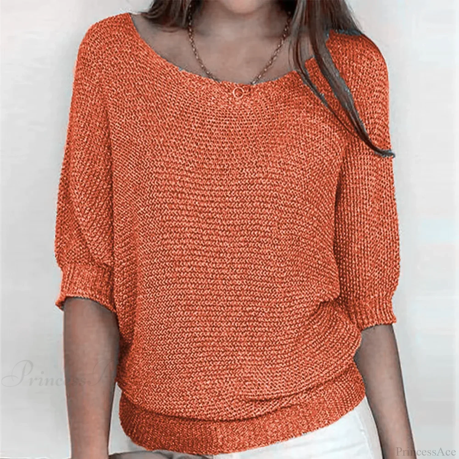 Three - Quarter Sleeve Elegant Purple Sweater - Image 6