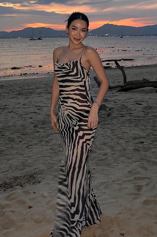 Tie Back Zebra Print Slim Fit Maxi Dress - Image 4