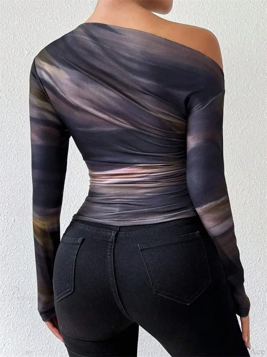 Tie-dye One Shoulder Slim Fit Long Sleeve Knit Top - Image 2