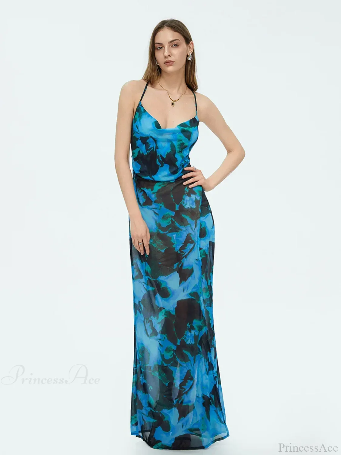 Tie-dyed Suspender Backless Floral Dress - Image 6