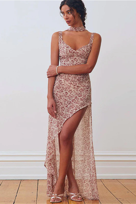 Tie Strap Backless Split Floral Dress - Image 2