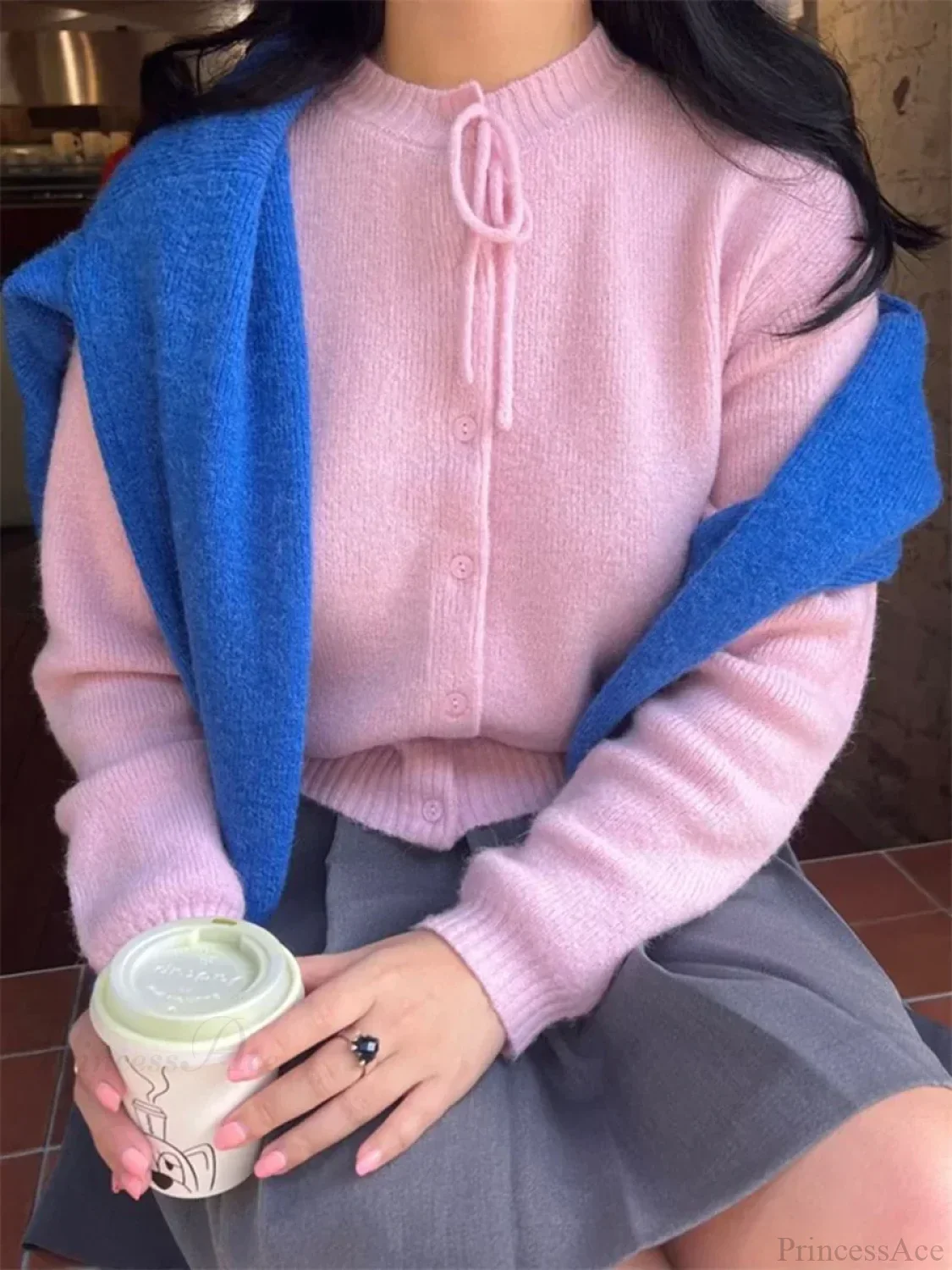 Tie-up Button Solid Knit Cardigan - Image 4