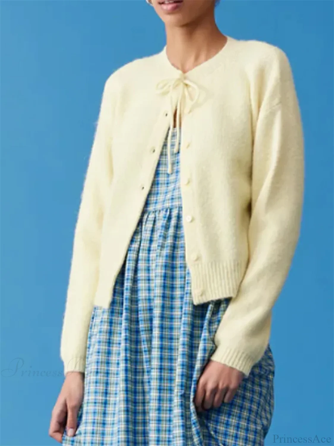 Tie-up Button Solid Knit Cardigan - Image 6