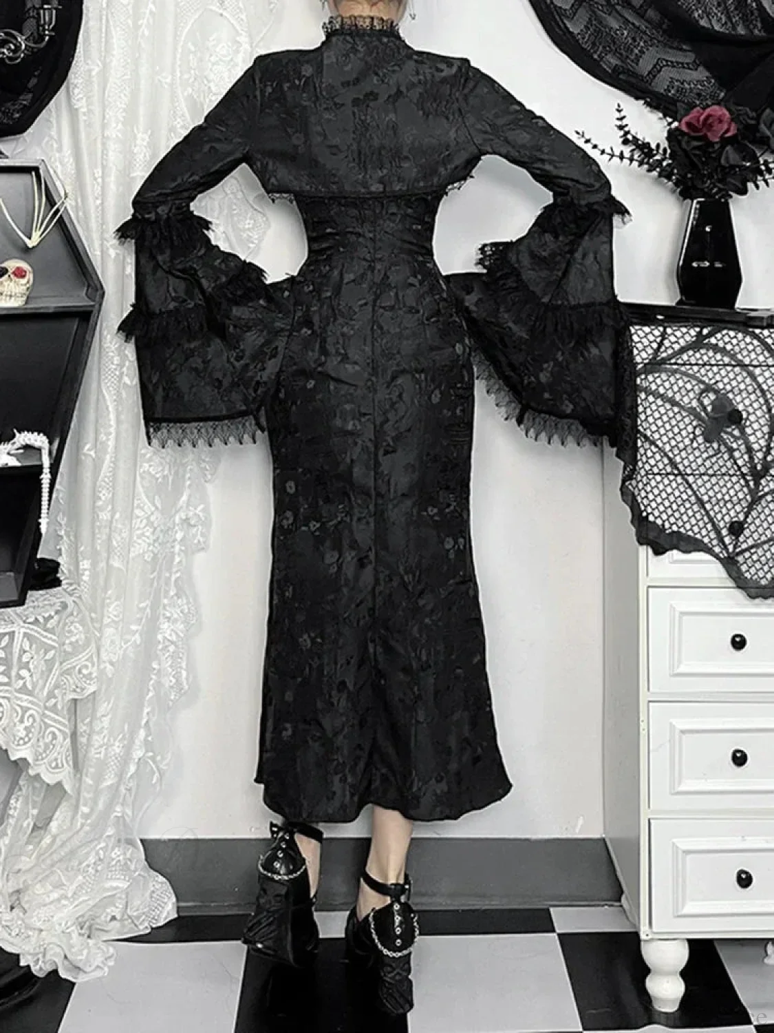 Tie-up Jacquard Thin Spaghetti Medium Dress - Image 2