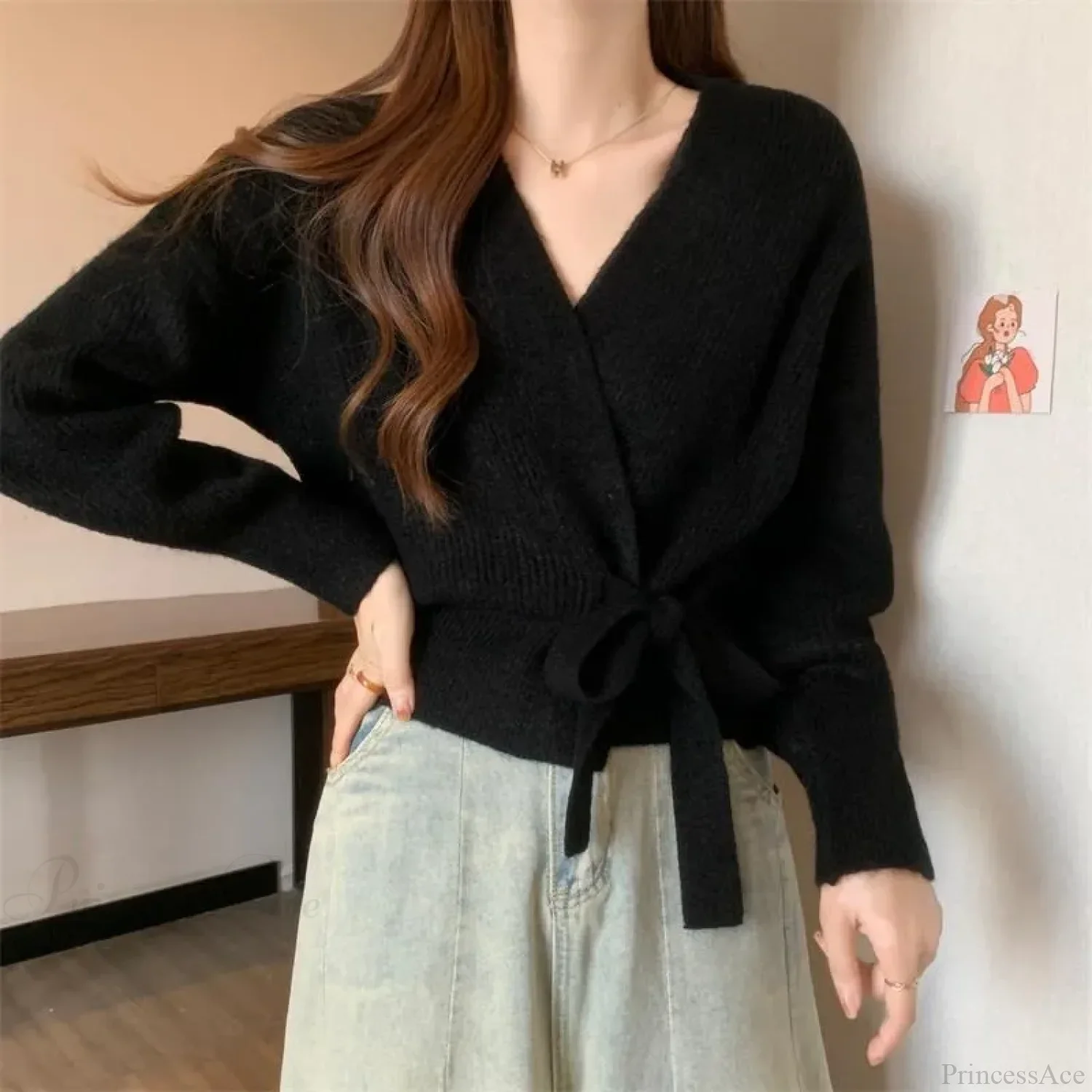 Tie-Up Waist Slimming Knit Cardigan - Image 4