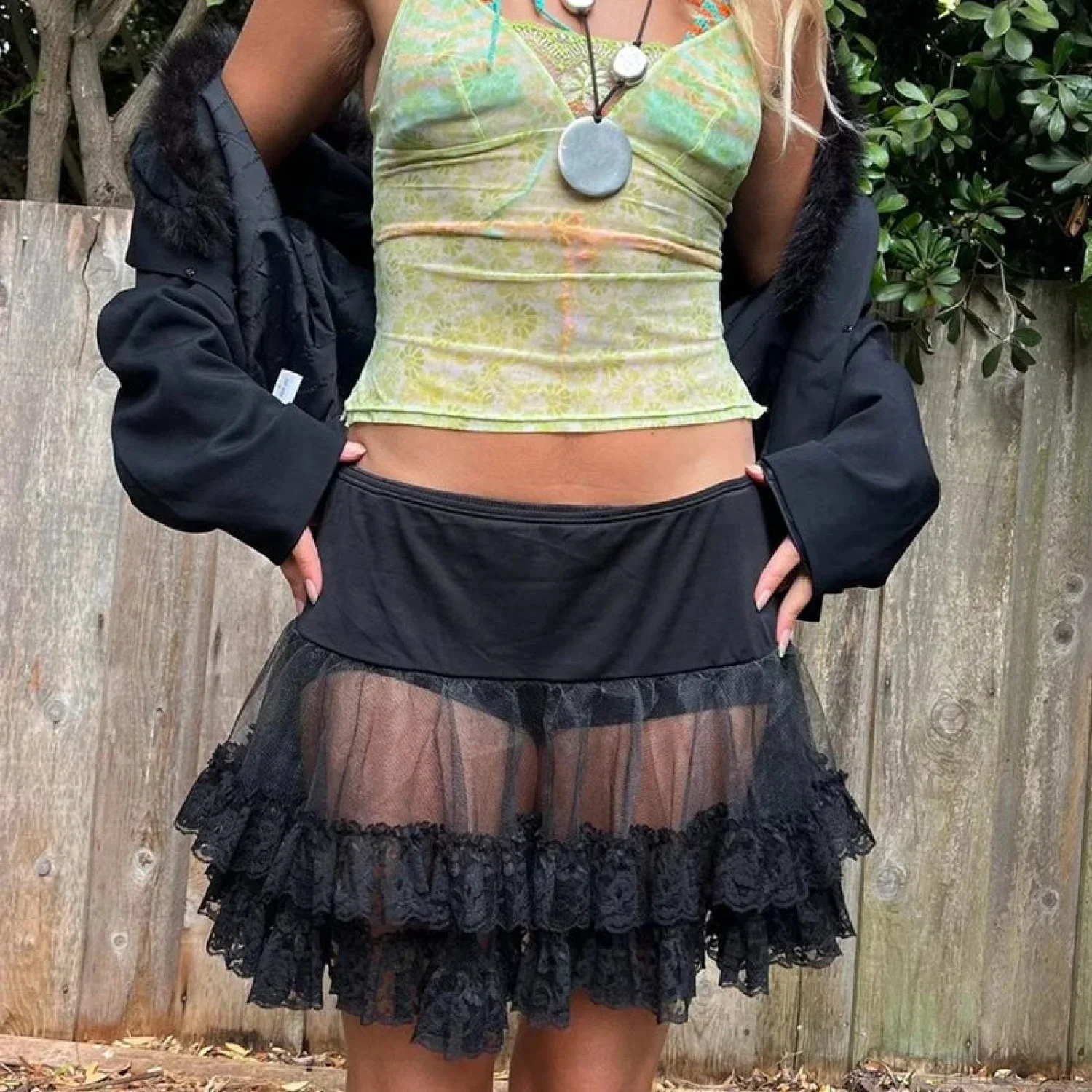 Tiered Lace Flared Vintage Skirt - Image 3