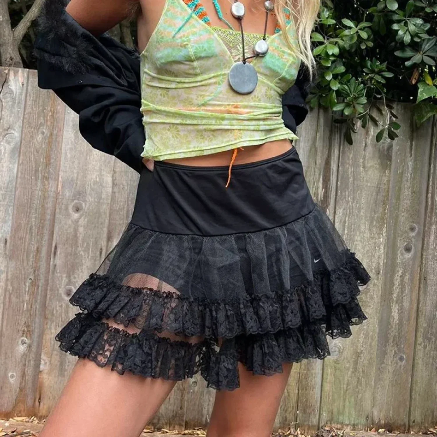 Tiered Lace Flared Vintage Skirt - Image 4