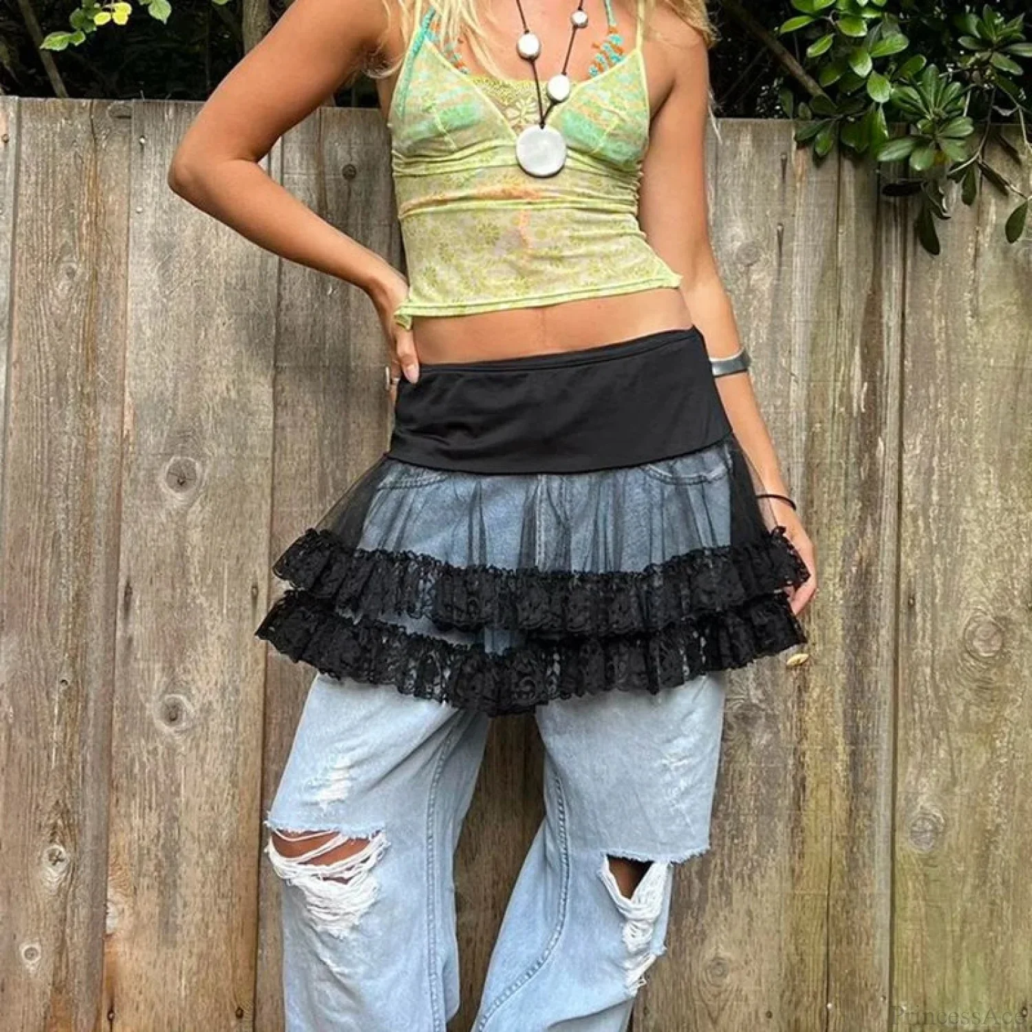 Tiered Lace Flared Vintage Skirt - Image 5