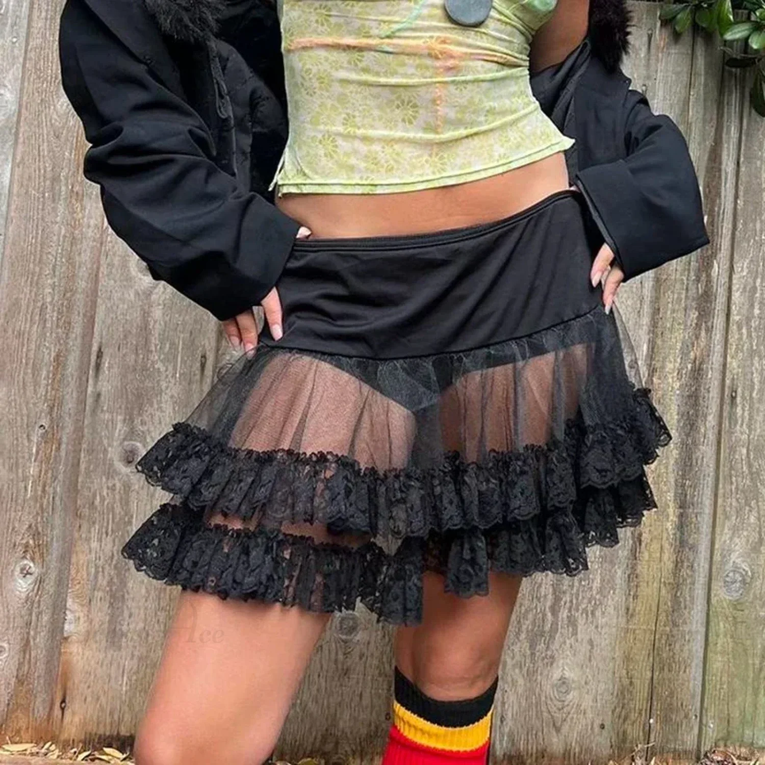 Tiered Lace Flared Vintage Skirt - Image 7