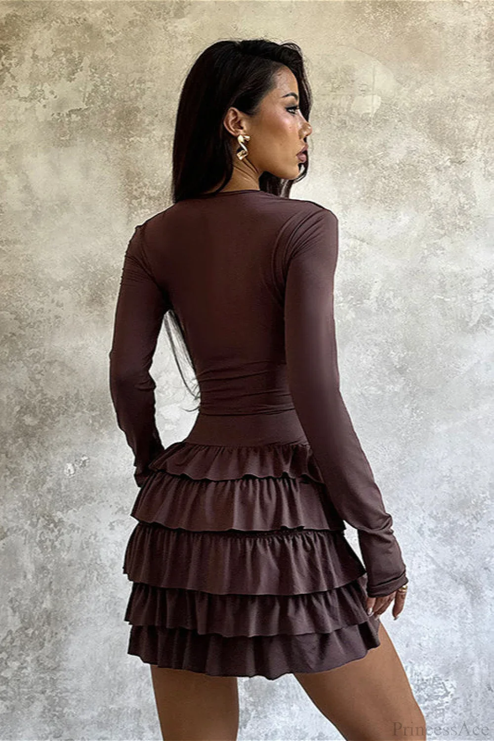 Tiered V-Neck Ruched Slim Mini Dress - Image 4