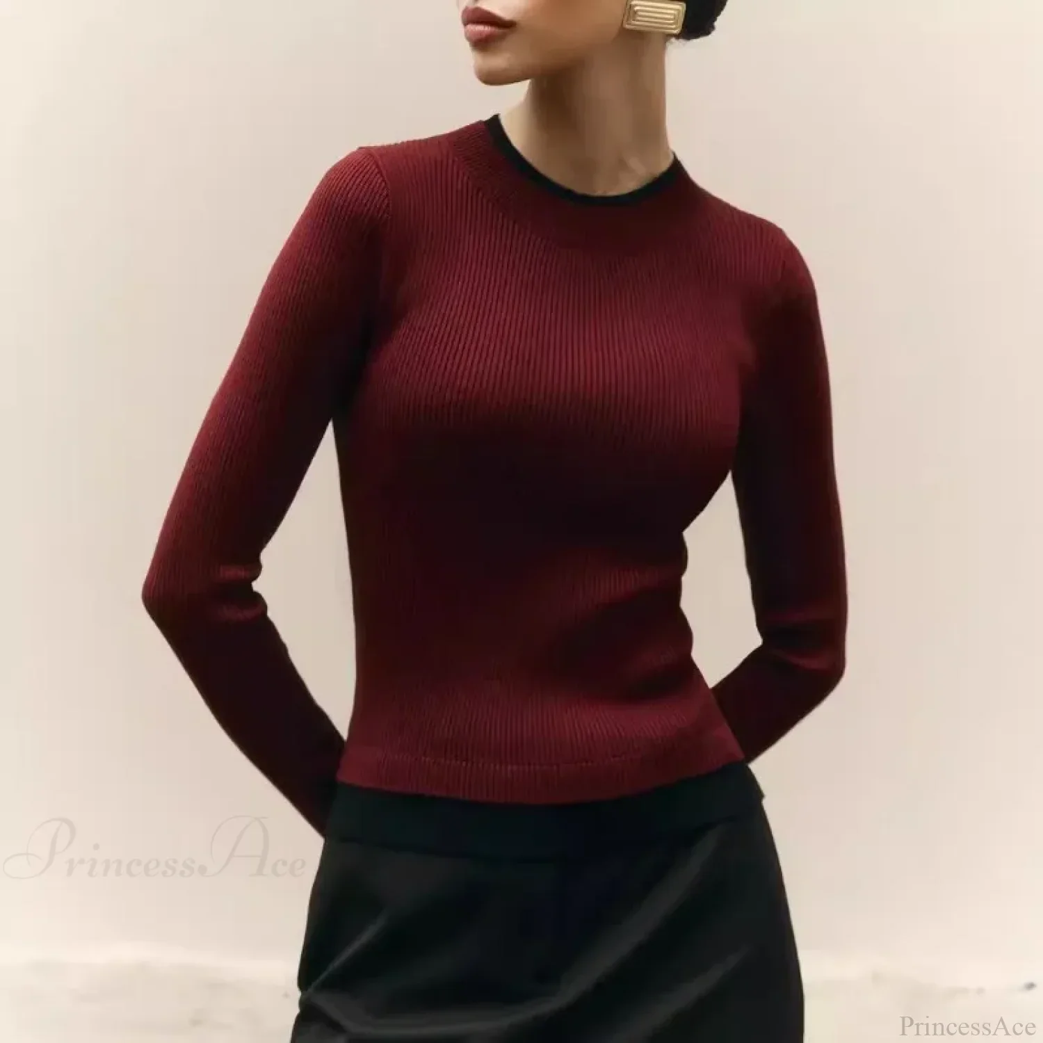 Tight Slim Long Sleeve O-neck Sweater - Image 4
