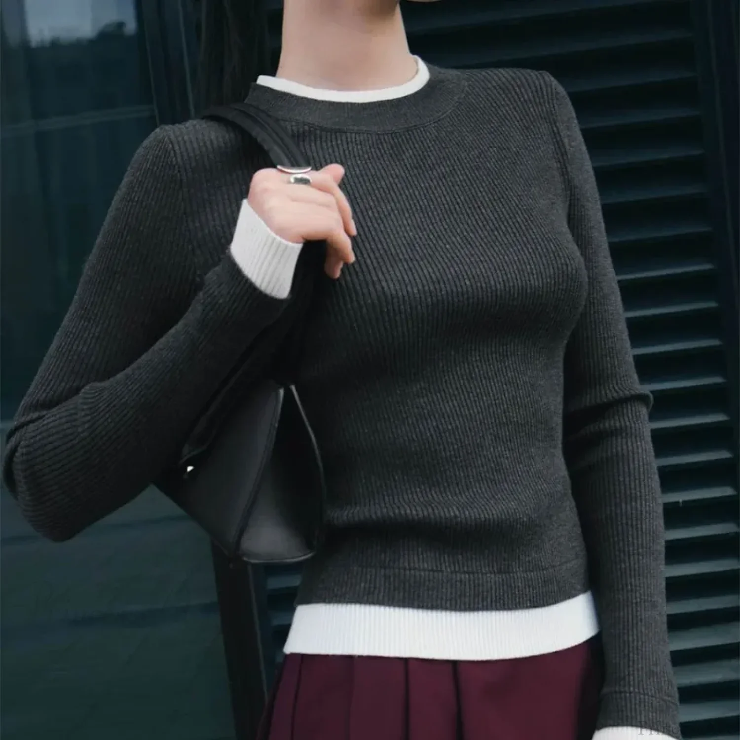 Tight Slim Long Sleeve O-neck Sweater - Image 9