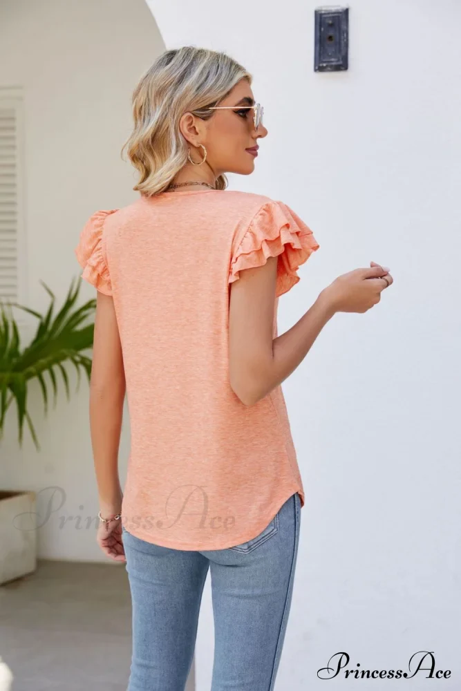 Top Smocked Flutter V-Neck with Arm Detail - Image 4