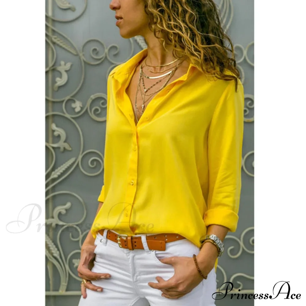 Tops Female Office Warm-Season Blouse Women V-Neck Casual Solid Shirts Chiffon Regular - Image 10