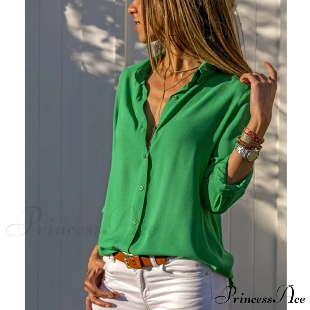 Tops Female Office Warm-Season Blouse Women V-Neck Casual Solid Shirts Chiffon Regular - Image 6