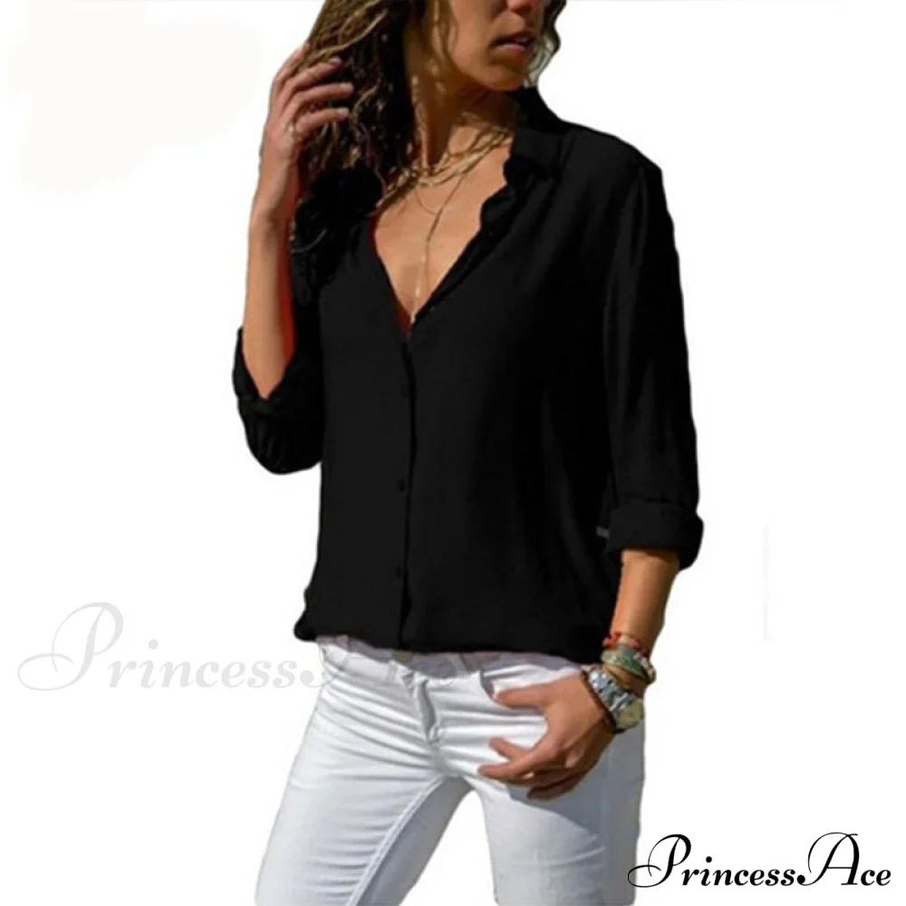 Tops Female Office Warm-Season Blouse Women V-Neck Casual Solid Shirts Chiffon Regular - Image 8