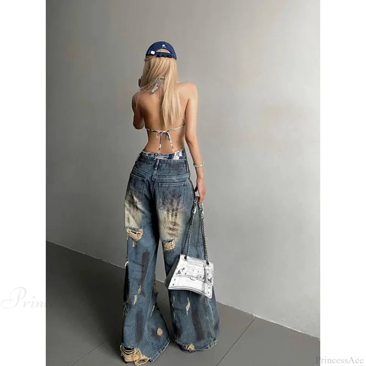 Torn Dark Blue Harajuku Pant - Image 2