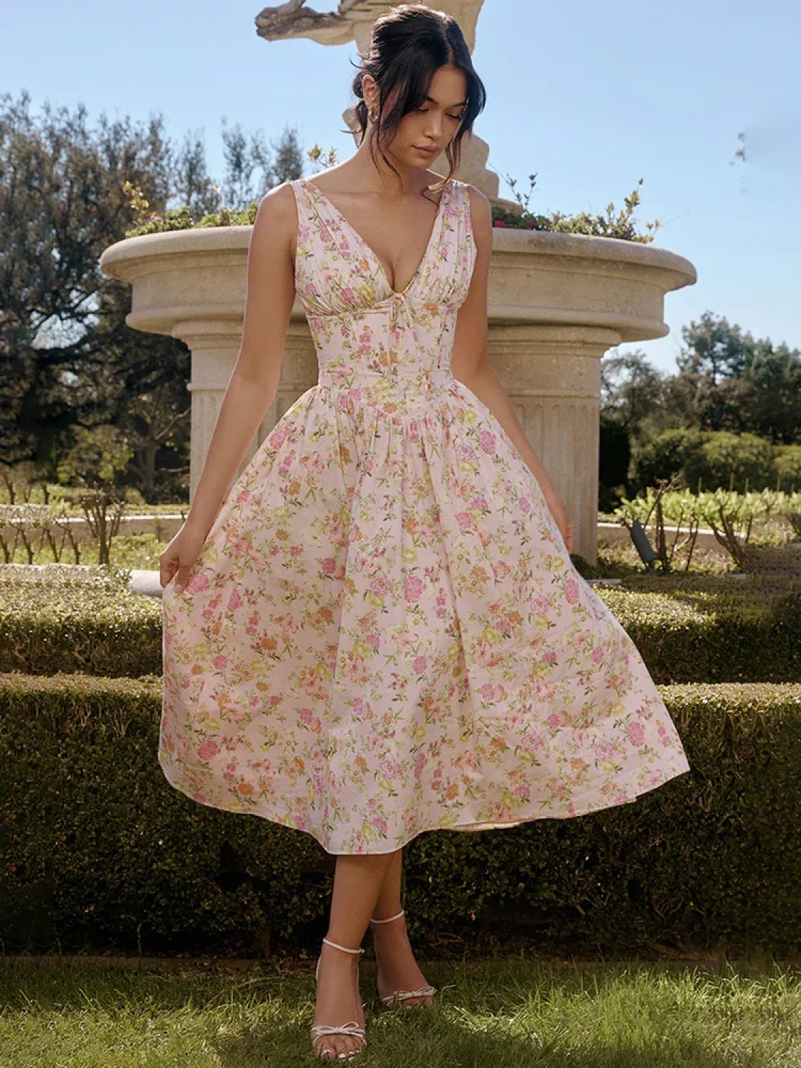 Waist Wrap Spaghetti Strap Print Floral Dress - Image 8