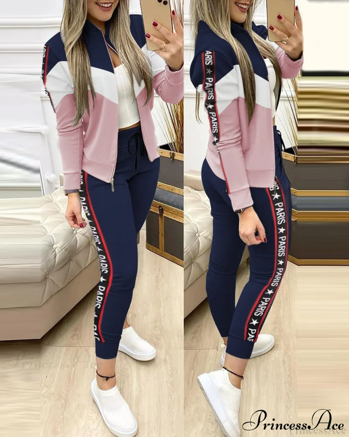Tracksuit Winter - Zipper Piece for Pants Autumn + 2 Set Long Sports Jacket Suit Fashion Women