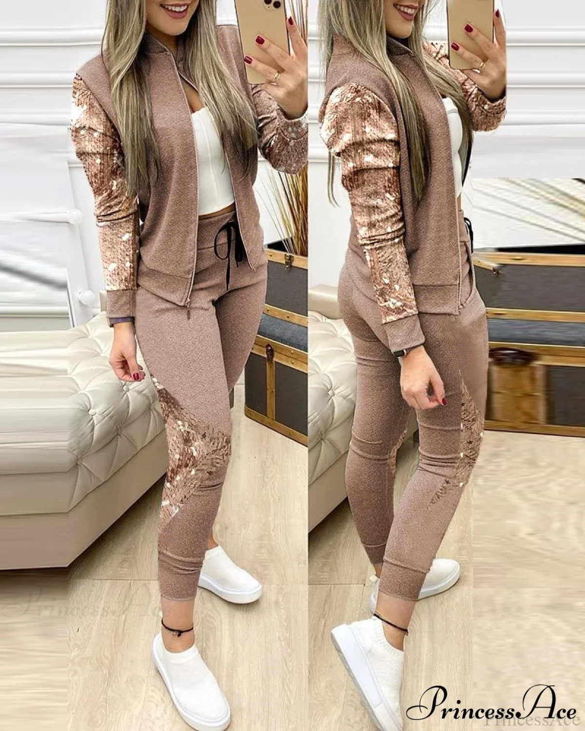 Tracksuit Winter - Zipper Piece for Pants Autumn + 2 Set Long Sports Jacket Suit Fashion Women - Image 8