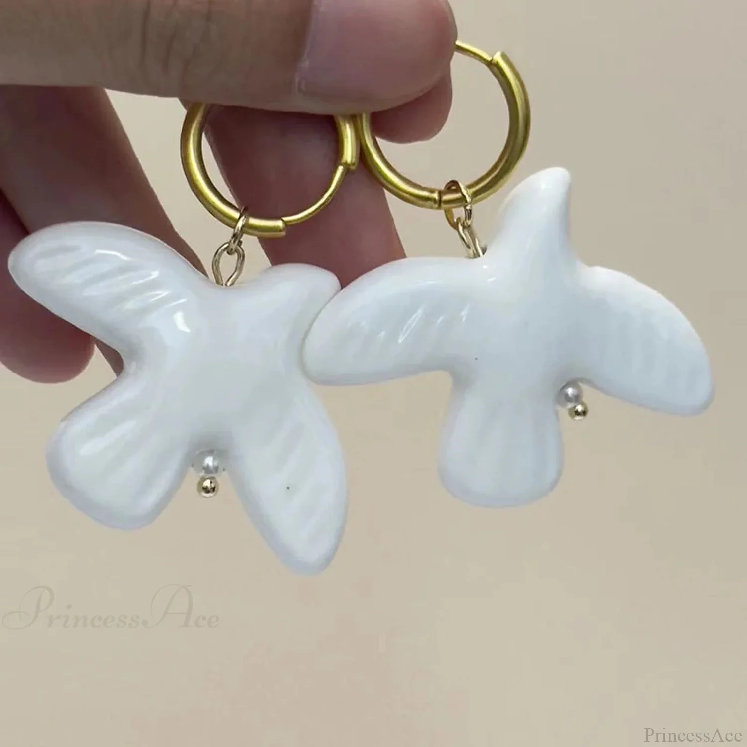 Tranquil Dove Ceramic Metal Circle Hoop Earring - Image 4