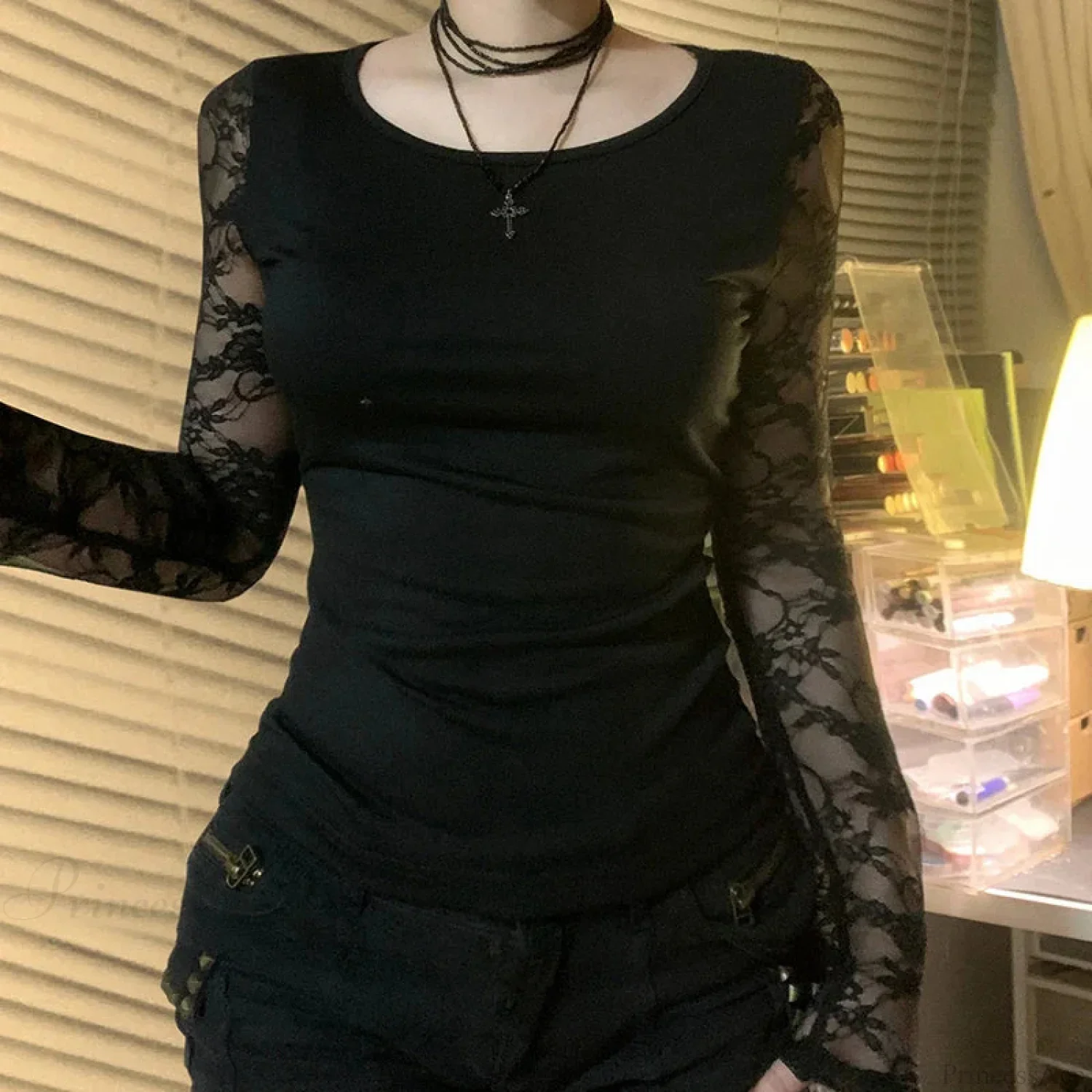 Transparent Lace Backless Knitted Top - Image 2