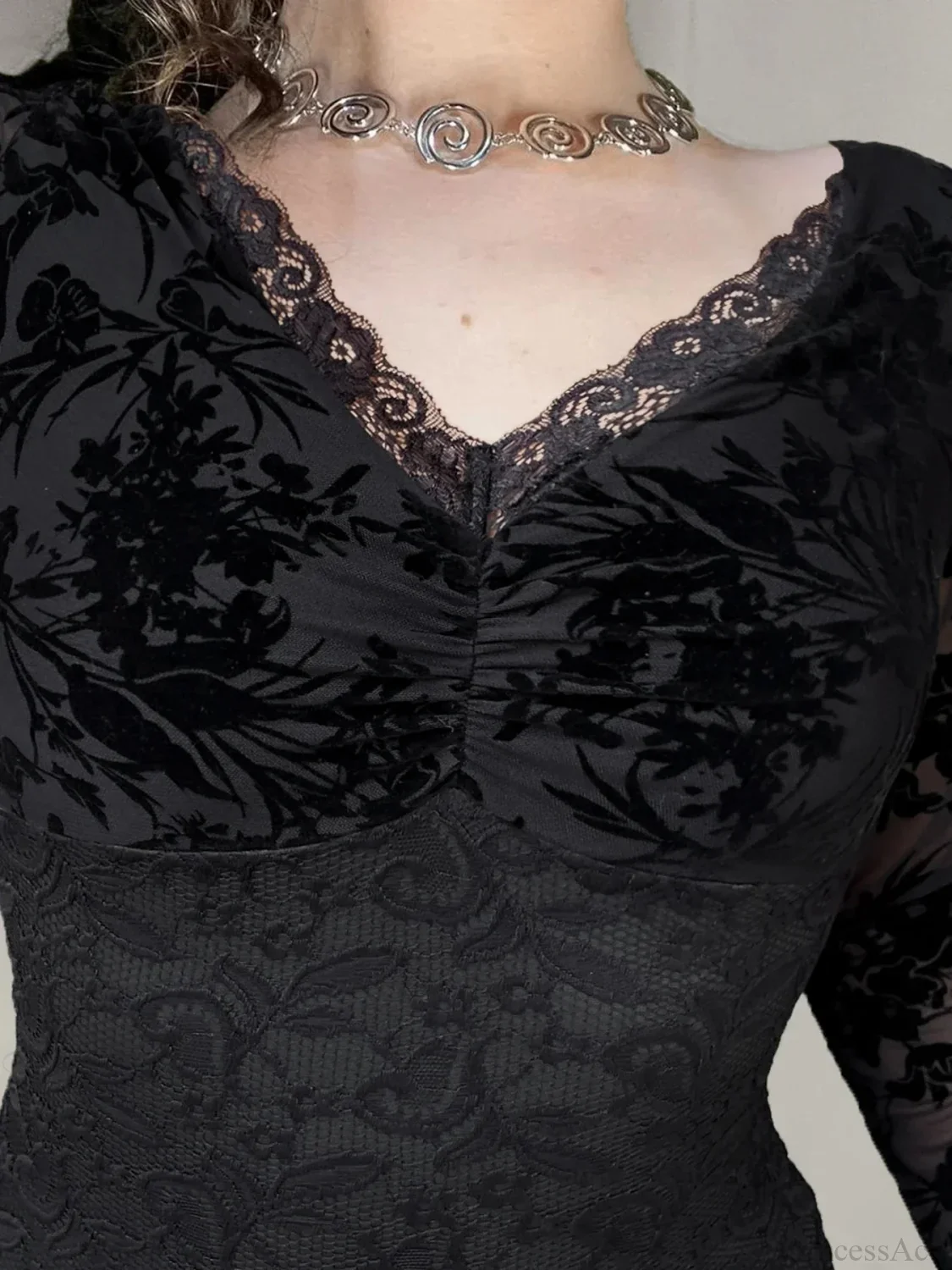 Transparent Lace V-neck Knitted Top - Image 2