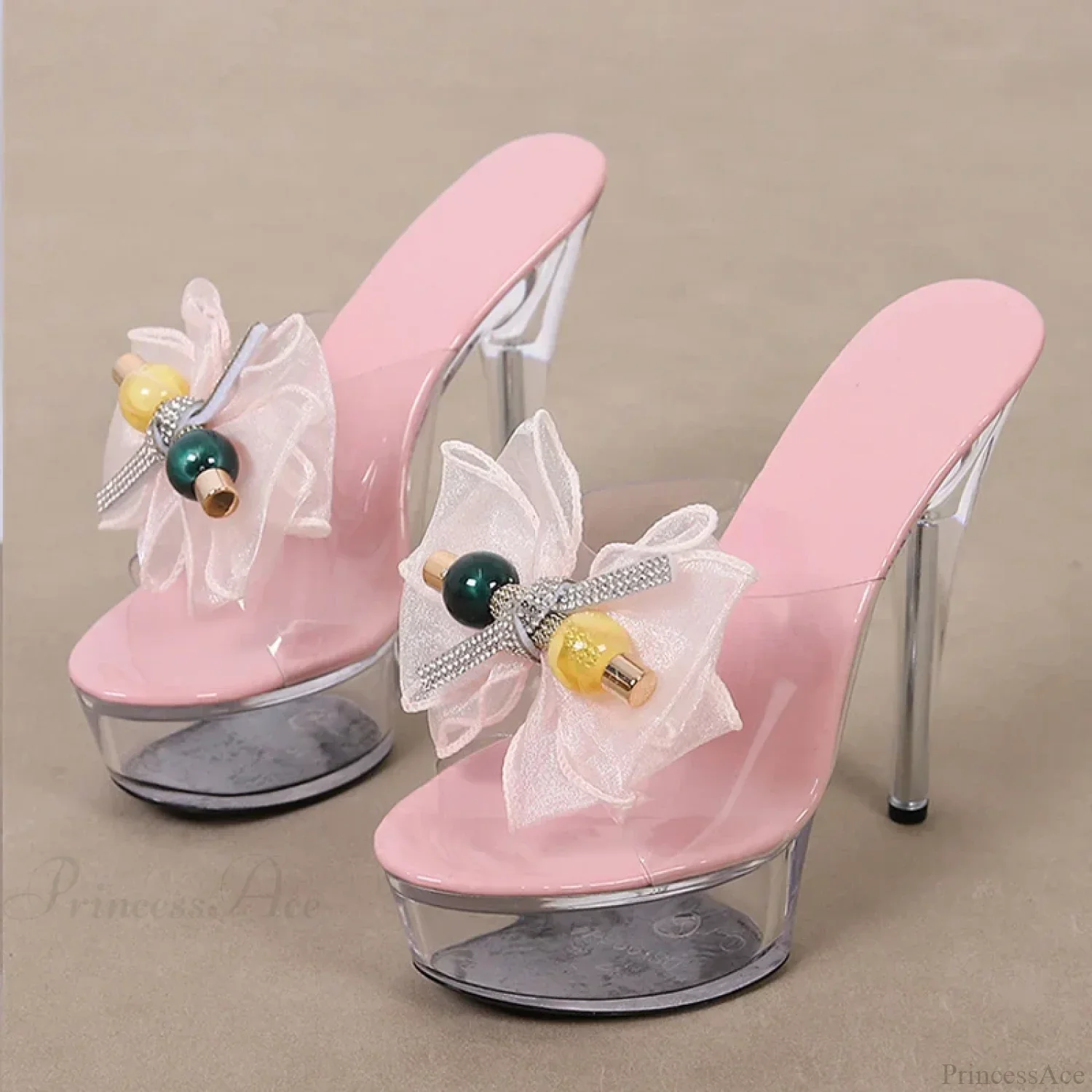 Transparent Mesh Bowknot Super-High Sexy Platform Stripper Party Stylish Chic High Heel - Image 4