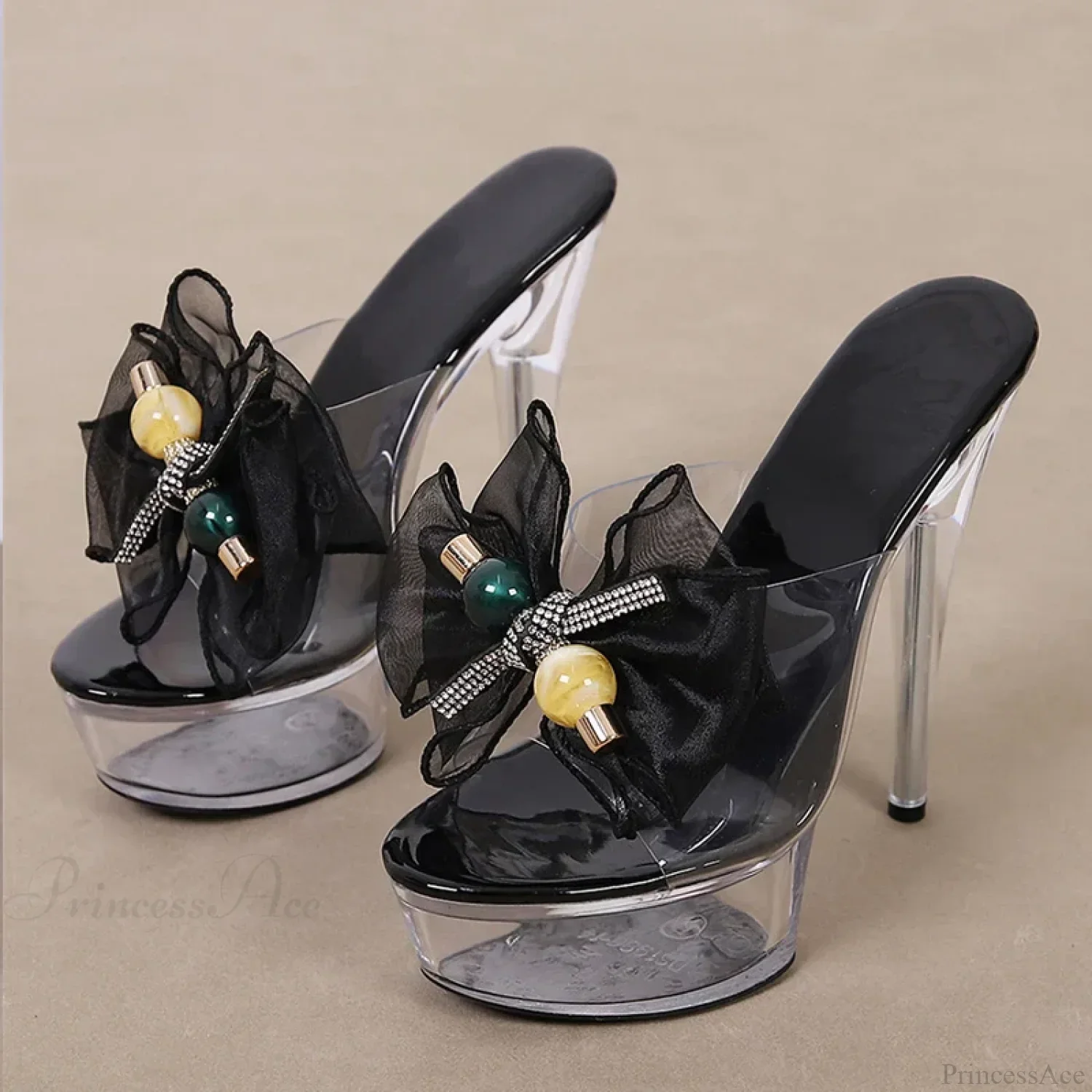 Transparent Mesh Bowknot Super-High Sexy Platform Stripper Party Stylish Chic High Heel - Image 5