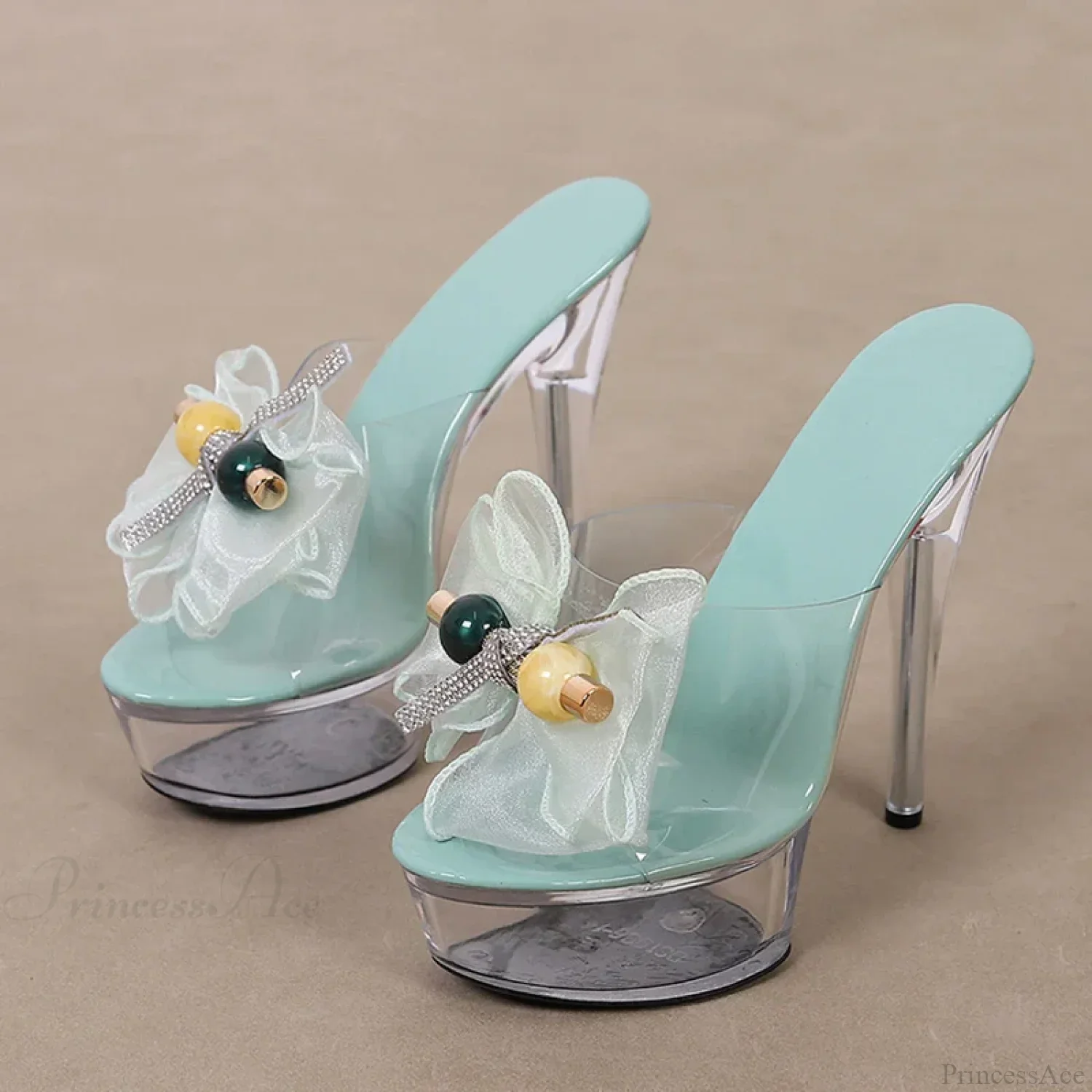 Transparent Mesh Bowknot Super-High Sexy Platform Stripper Party Stylish Chic High Heel - Image 6