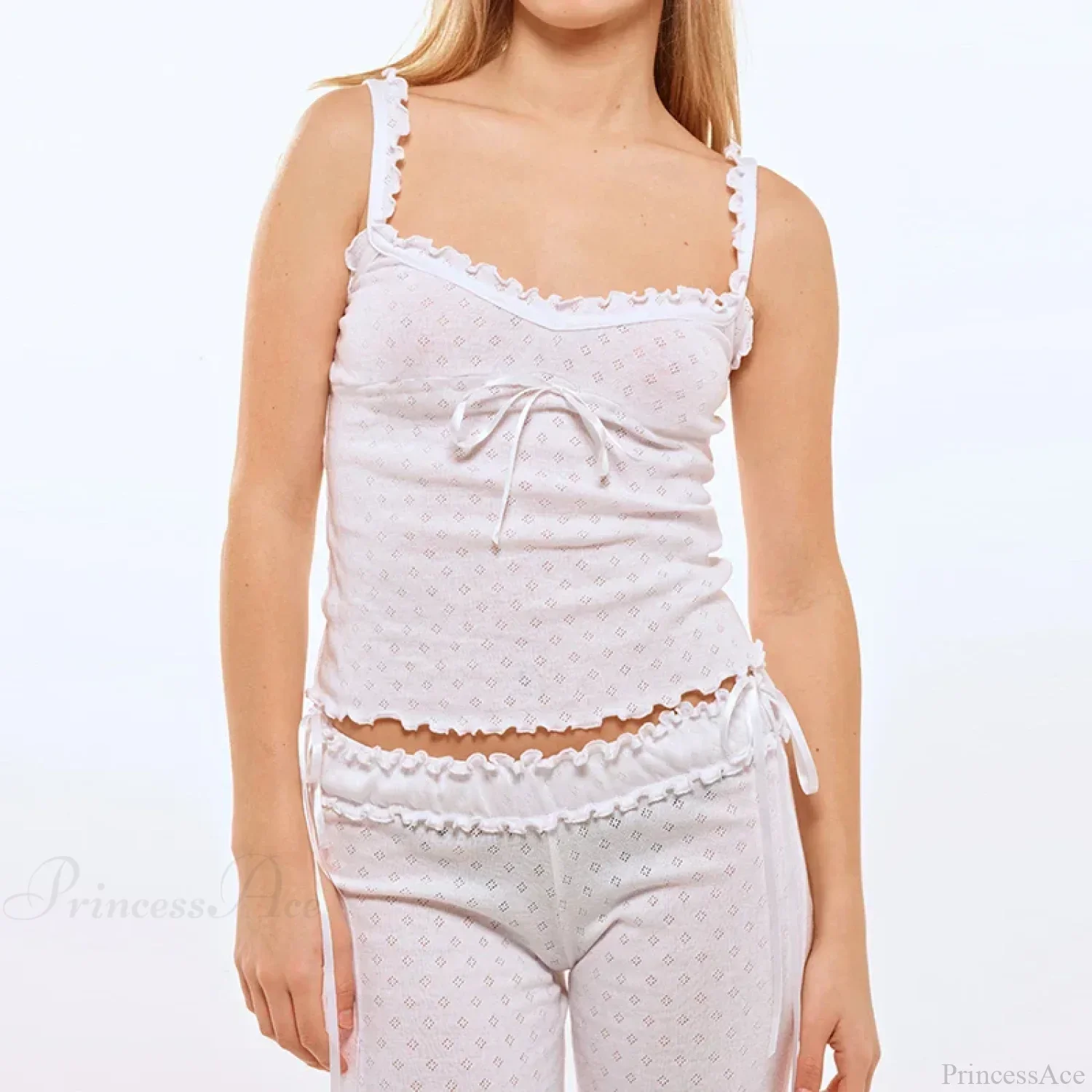 Tree Fungus Eyelet Sleeveless Cami Wide Leg Pants Two Pieces Set - Image 2