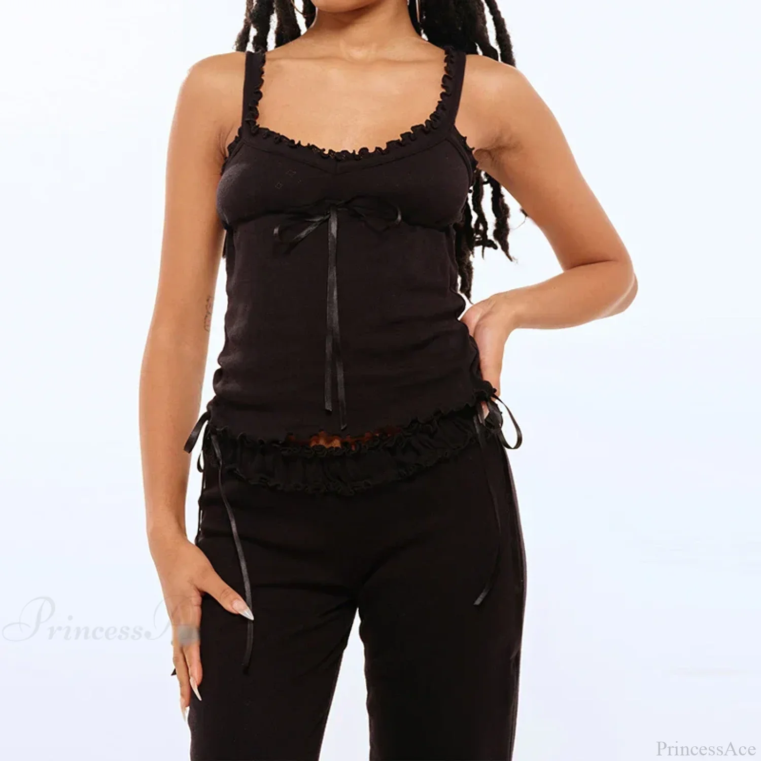 Tree Fungus Eyelet Sleeveless Cami Wide Leg Pants Two Pieces Set - Image 4