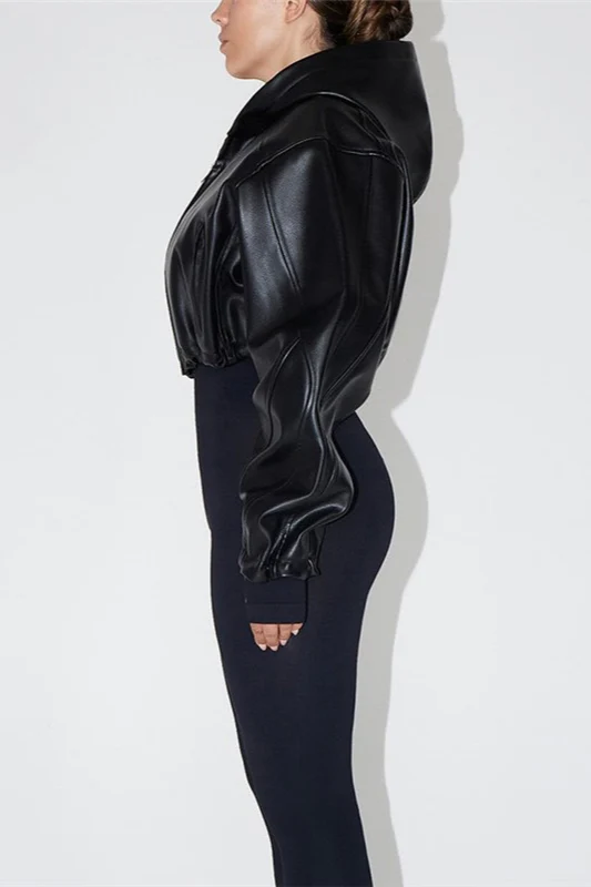 Trendy Cropped Moto Hoodie Coat - Image 2