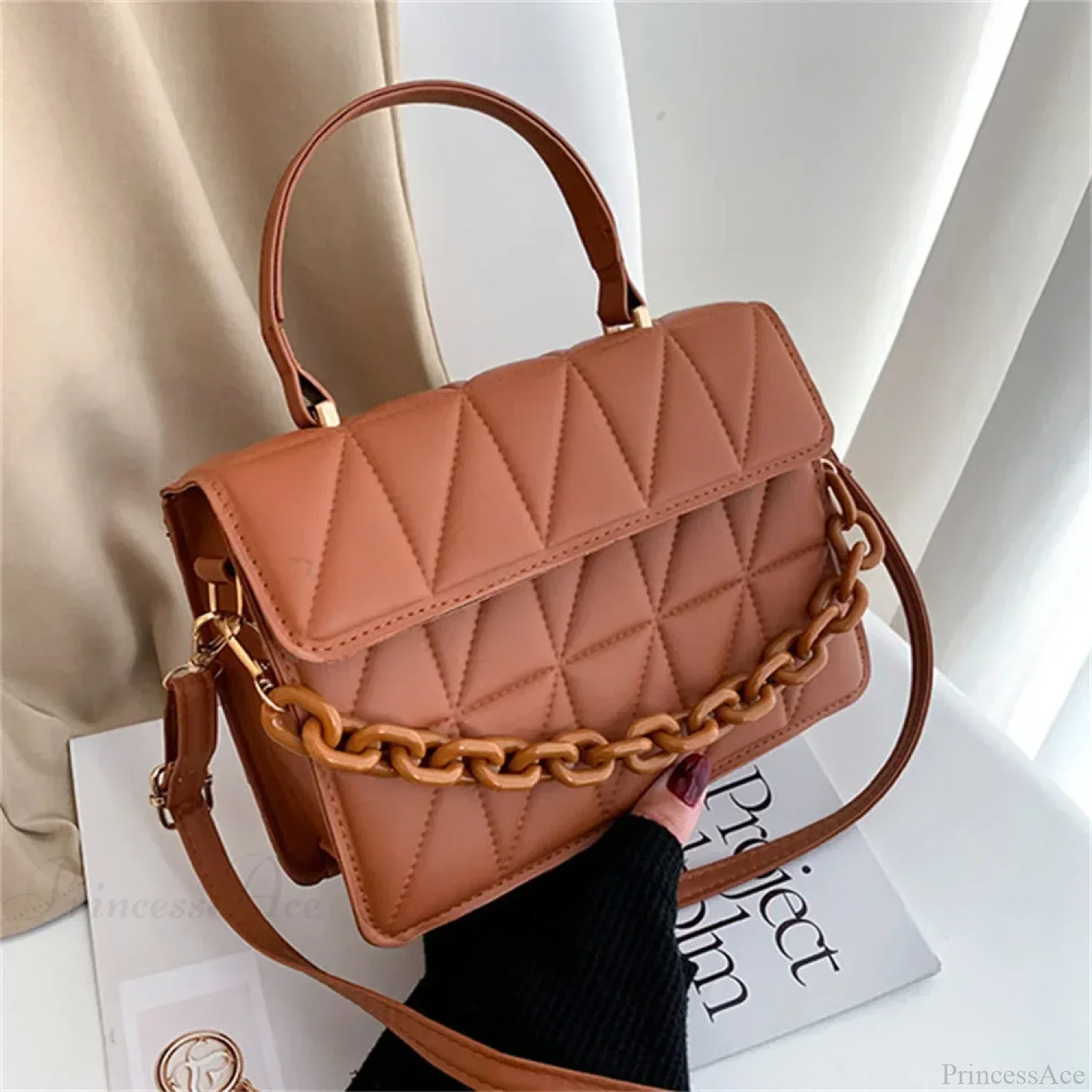 Trendy Plaid Chain Designer Crossbody Handbag - Image 3