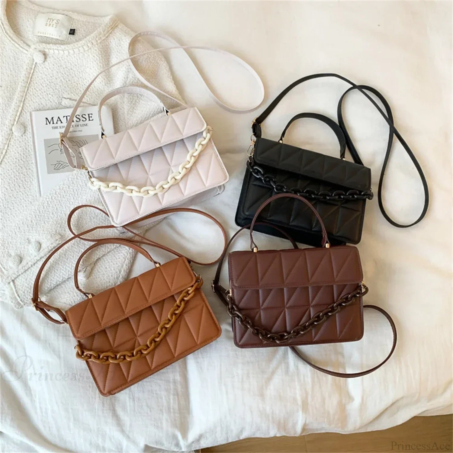 Trendy Plaid Chain Designer Crossbody Handbag - Image 5