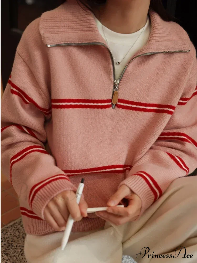 Trendy Stylish Striped Cozy Casual Comfortable Loose Warm Sweater - Image 5