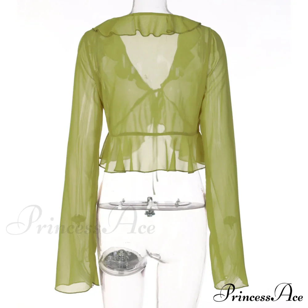 Trim Lace T-shirt 90s with Chiffon Ruffles Up and Vintage Green Detail - Image 11