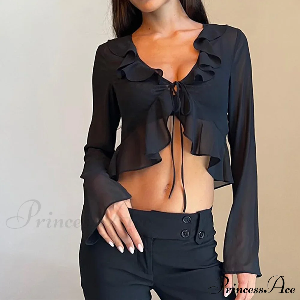 Trim Lace T-shirt 90s with Chiffon Ruffles Up and Vintage Green Detail - Image 6