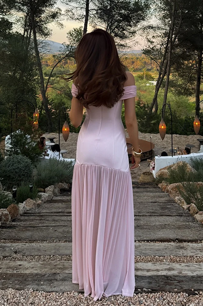 Tube Off Shoulder Mesh Patch Bodycon Maxi Dress - Image 4