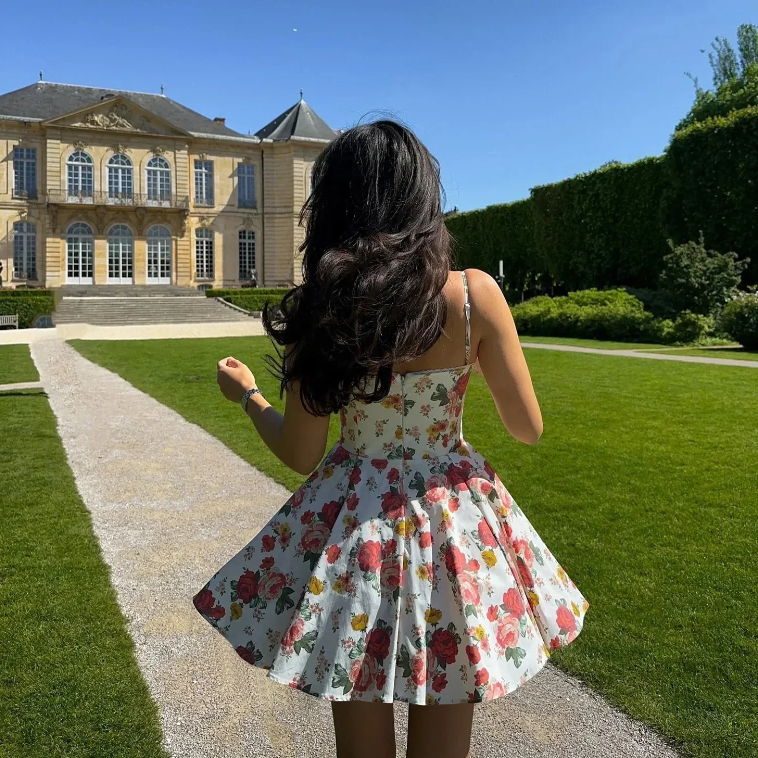Tulle Skirt Floral Print A-line Floral Dress - Image 5