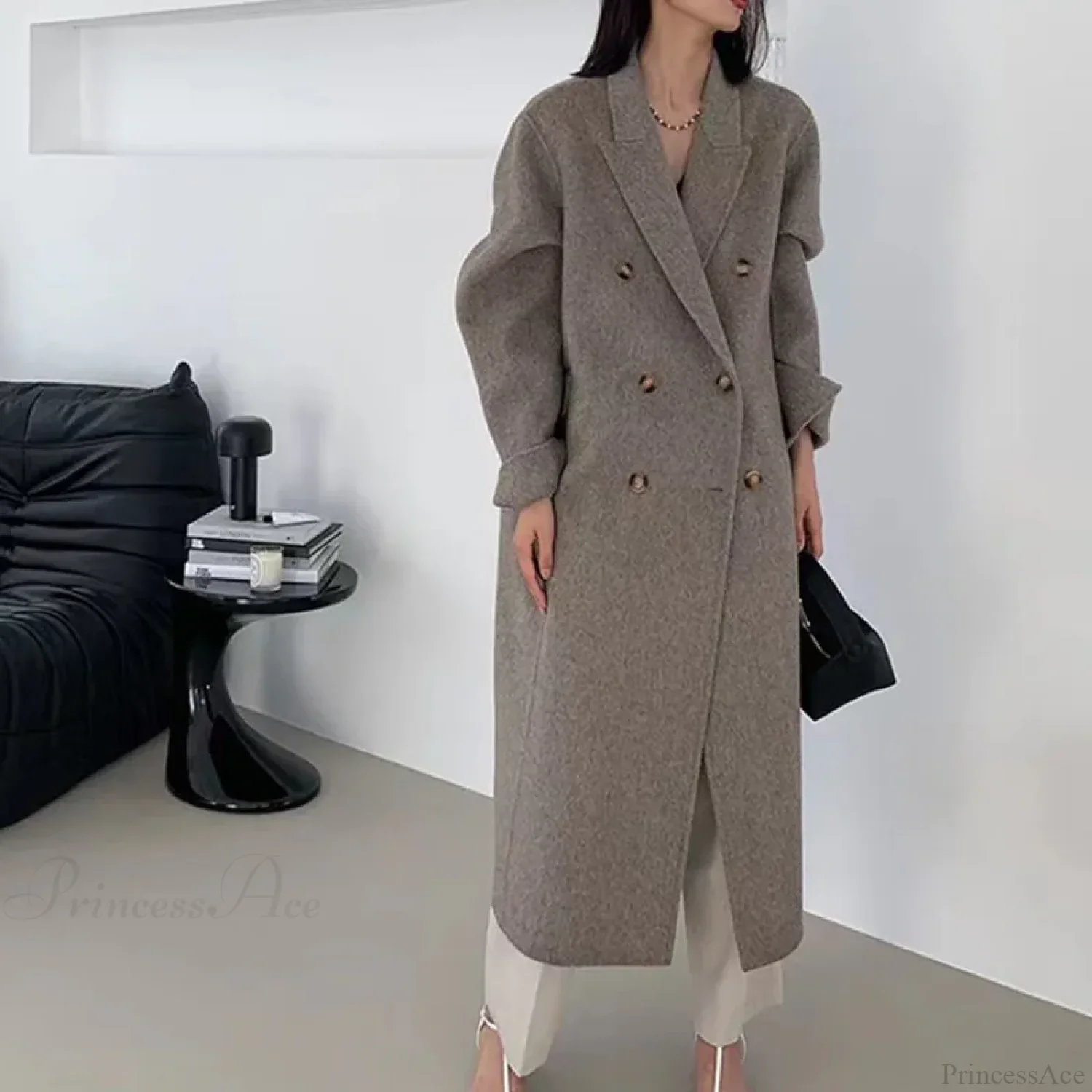 Turn-Down Collar Cashmere Wool Overcoat - Image 4