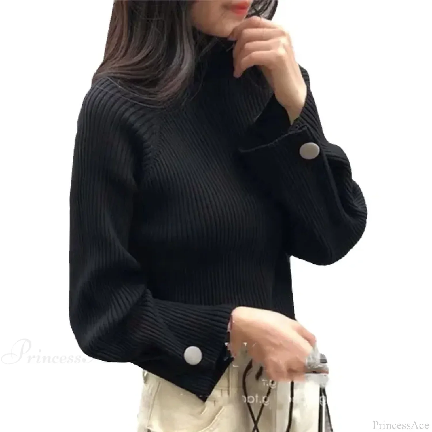 Turtleneck & Crochet E-girl Year-round Sweater - Image 4